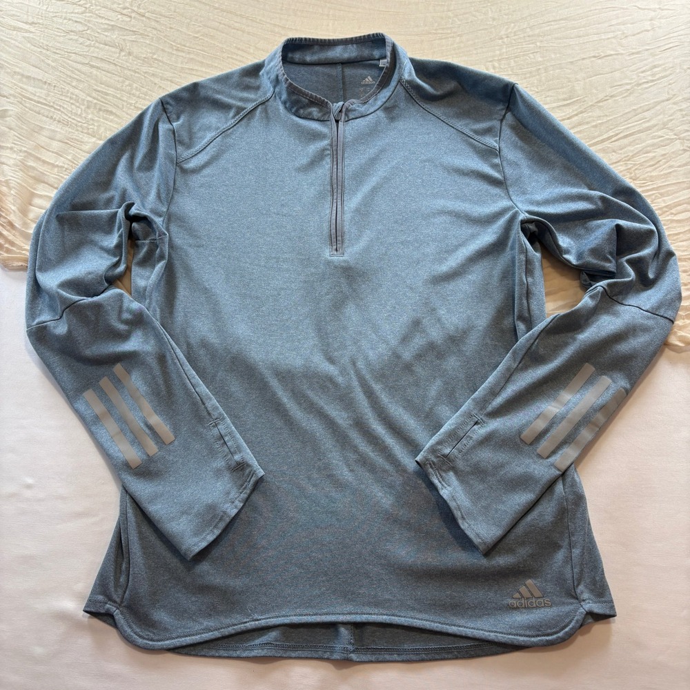 adidas women's climalite blue long sleeve 1/4 zip reflective running top size M